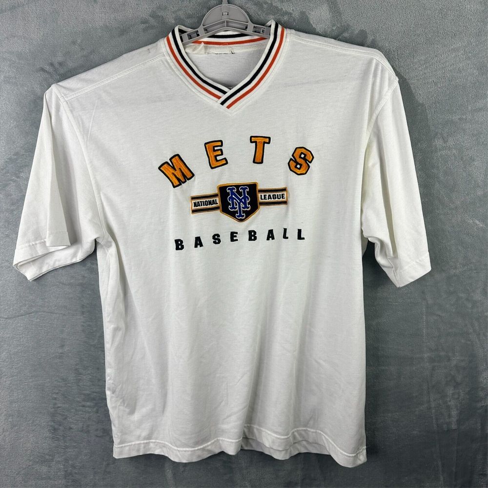 vintage ny mets genuine merchandise baseball shirt mens white v neck